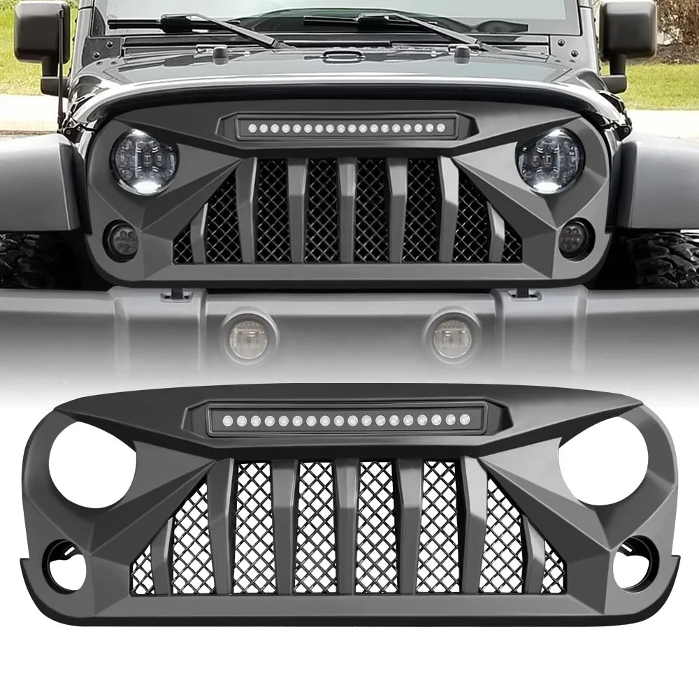 US Stovk Mars Style Front Grille With LED Lights for Jeep Wrangler JK 2007-2018