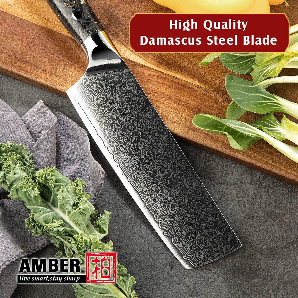 Amber Professional 7 Inch Nakiri Usuba Knife Japanese Damascus Vegetable Cutter Chef Knife