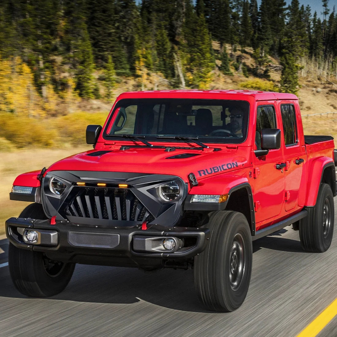 US STOCK Goliath Grille W/ Amber Led Running Lights for 18-23 Jeep Wrangler Jl & Gladiator Jt - Matte Black