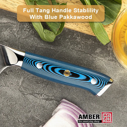 Yangjiang Amber Damascus Kitchen Knife Set with Blue Pakka Belle Wood Handle High Quality Knife Set