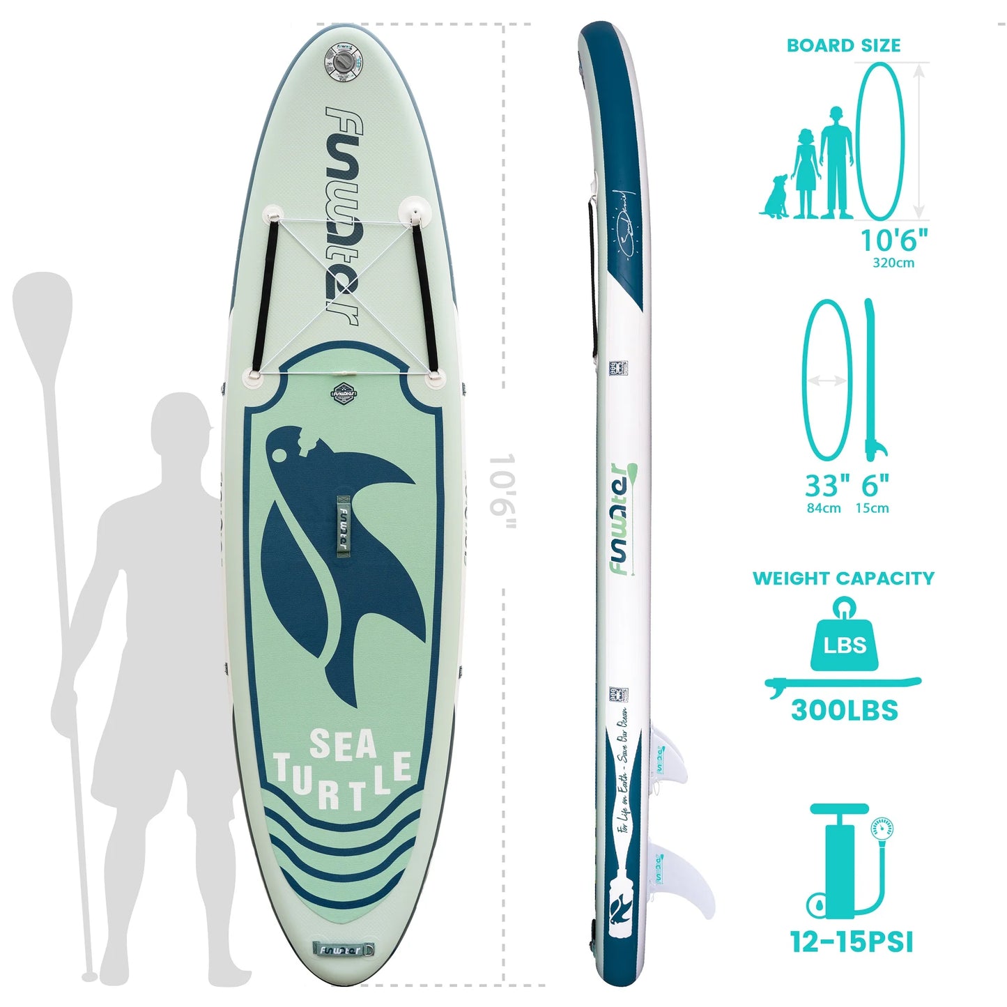 FUNWATER Dropshipping OEM 10'6" Green Sub Paddle Board Inflatable Stand up Paddleboard Leash sup Surf Board Isup Board