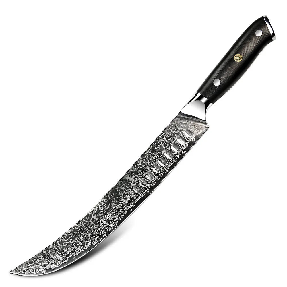 Yangjiang Amber 2021 Unique 67 Layers Vg10 Damascus Steel 10 Inch Carving Kitchen Knife with G10 Handle
