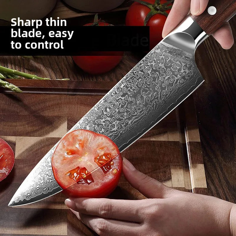 8-Inch Stainless Steel Chef Knife with Household Resin Damascus Steel Blade for Vegetal Slicing Meat Sushi Fish