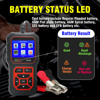 12V/24V BT60 Automotive Battery Tester Digital Auto Battery Analyzer for Car Truck Vehicle RV