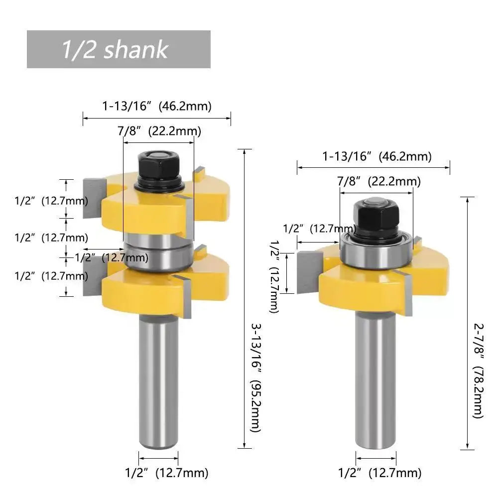 L-N120-1 2pcs Tongue and Groove Router Bit Set 1/4" X 1/4" - 8mm 1/4 12mm Woodworking Cutter Tenon Cutter for Woodworking Tools
