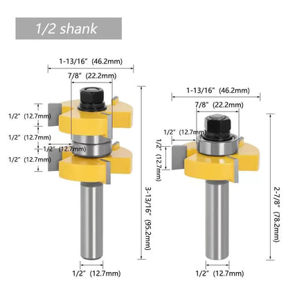 L-N120-1 2pcs Tongue and Groove Router Bit Set 1/4" X 1/4" - 8mm 1/4 12mm Woodworking Cutter Tenon Cutter for Woodworking Tools