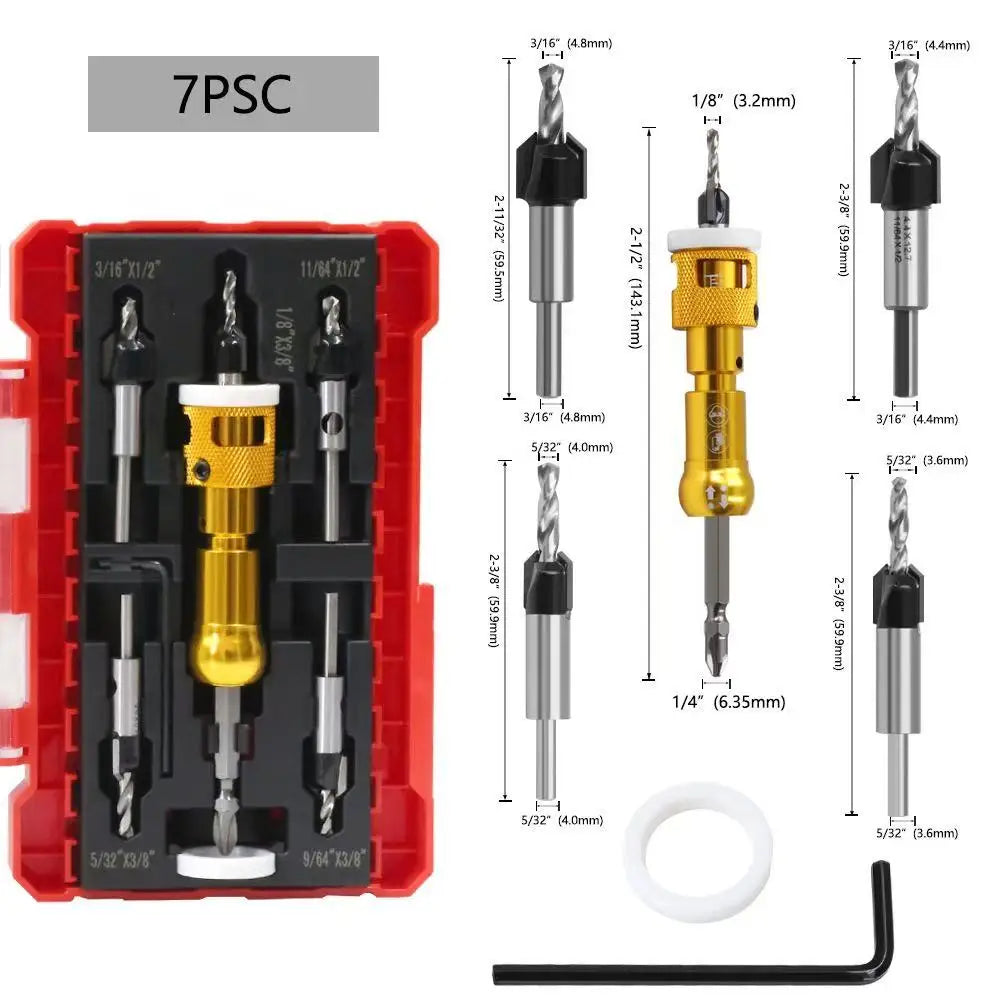 LISCA Countersink Drill Bit with Stopper Set Woodworking Step Bit Install Screws Hole Drilling Tools Taper Drill