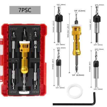 LISCA Countersink Drill Bit with Stopper Set Woodworking Step Bit Install Screws Hole Drilling Tools Taper Drill