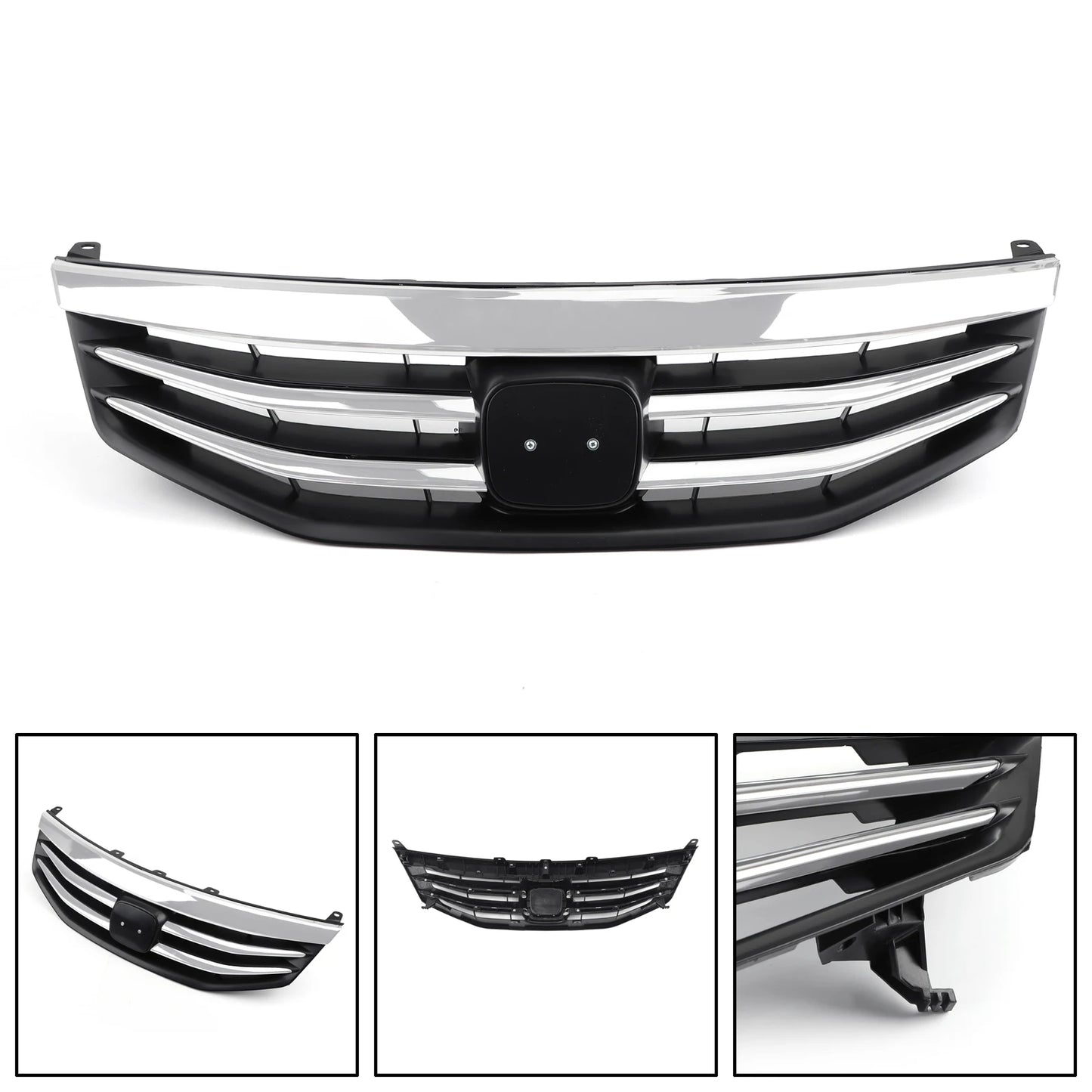 Front Upper Bumper Hood Black Chrome Grille for Honda Accord 2011-2012 WIth Logo