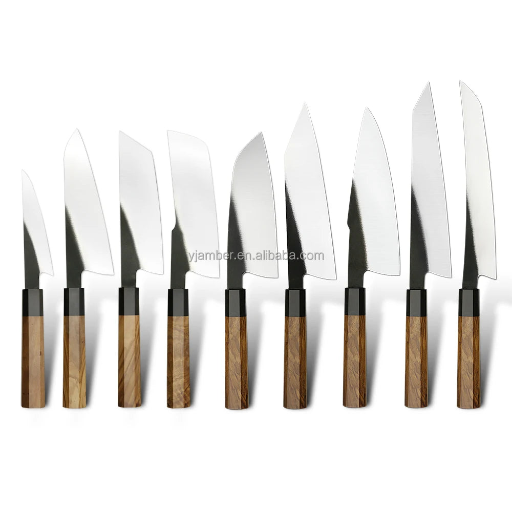 Octagon Wood Handle Korouchi Finish 440C High Carbon Stainless Steel Kitchen Chef Knife Set