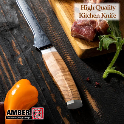 Amber Olive Wood Handle 6inch Professional Damascus Vg10 Kitchen Fish Knife Fillet Knife Boning Knife