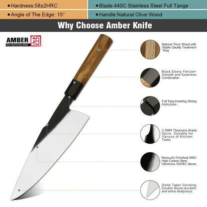 Yang Jiang Stainless Steel Knife 440c 9 Pcs Knives Set with Premium Nautral Olive Wood Handle