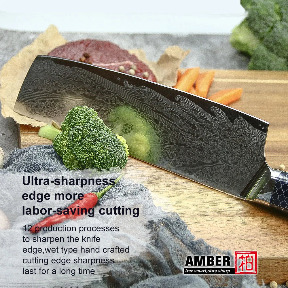 YANGJANG AMBER Premium Honey Comb Resin Handle Damascus Steel Vg10 Japanese Knife Sets, kitchen knife size - 9 INCH