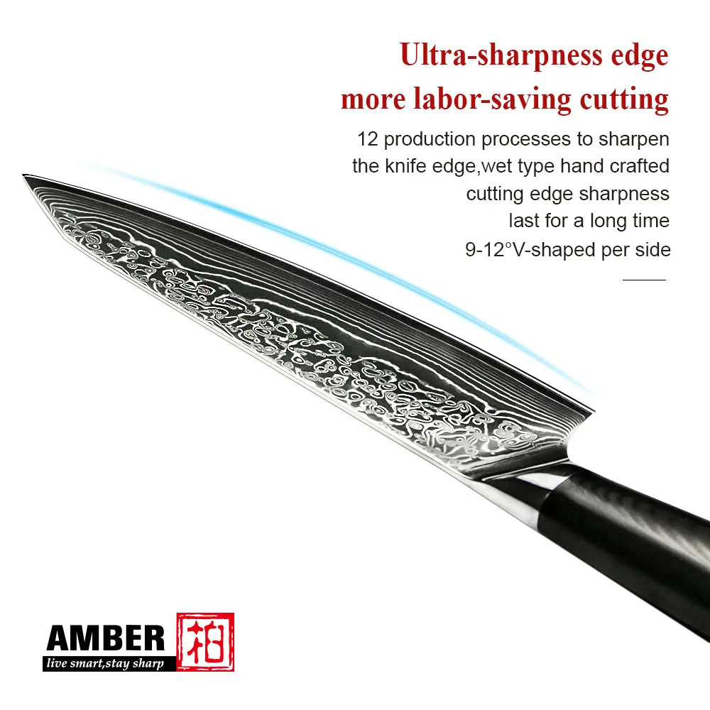 Professional 8 Piece Damascus Kitchen Knives Set VG 10 Steel Core 67 Layers with Black G10 Handle