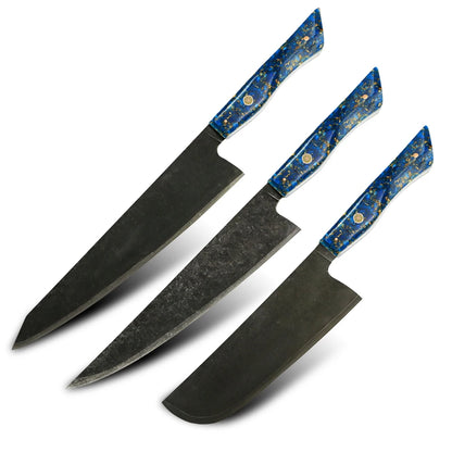 3 Pcs10Cr15MoV 7 Layer Steel Kitchen Knives Set Chef Knife with Full Tang with Resin Handle