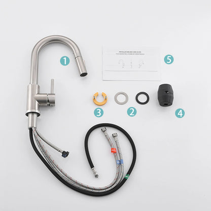 Modern Single-Handle 304 Stainless Steel Pull-Out Faucet Rotatable Design for Hotel Kitchen Use