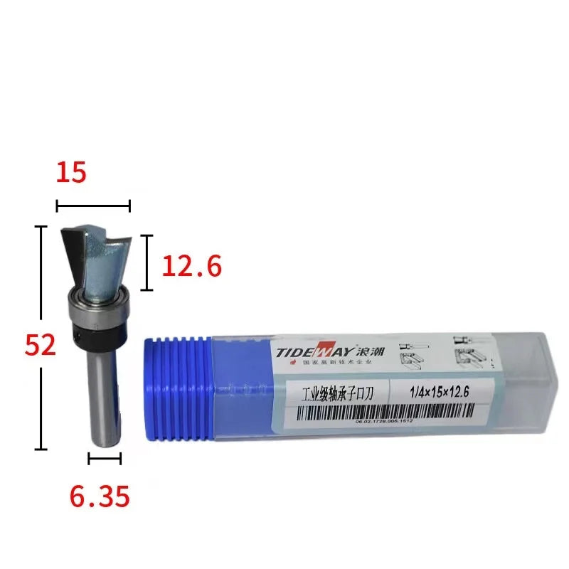 Tideway Professional Grade 1/4 Shank Carbide Bit Dovetail Router Bit Bottom Bearing End Mill Woodworking