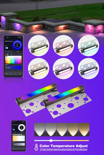 USA Warehouse Low Voltage IP65 Waterproof Adjustable CCT Rgbw BT Smart 12V Retaining Wall 7 Inch Led Paver Hardscape Light