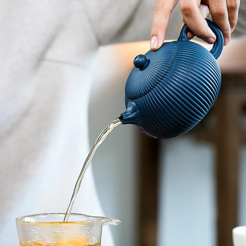 Chinese Yixing Asiatic Apple Tea Beauties Handmade Purple Grit Azure Clay Teapot Customized Handicraft Gifts Set