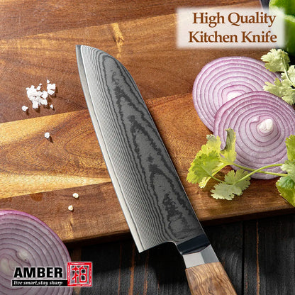 Amber Olive Wood Handle 7inch Santoku Japanese Knife Damascus Santoku Knife Chef Knife Santoku