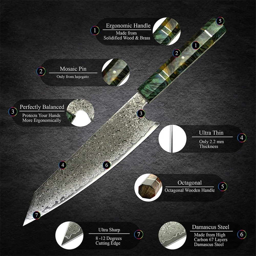 8 Inch Damascus Knife with Stablilize Wood Handle Damascus Steel Chef Knives Kitchen Knives