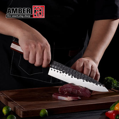 Custom logo 8 Pcs Black Blade Wooden Handle Meat Fruit Carving Chef Knife Set High Carbon Stainless Steel Knife Set for Kitchen