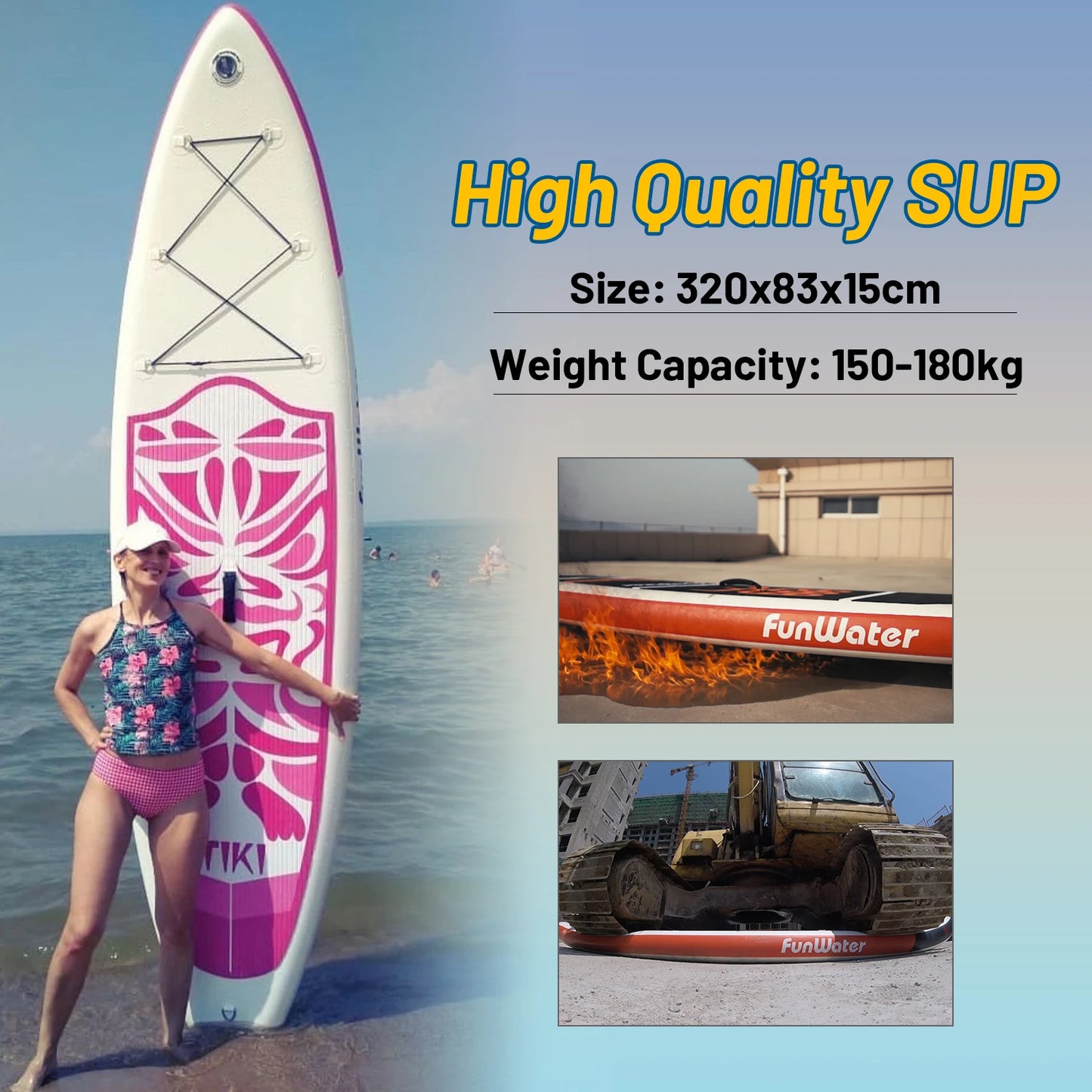 FUNWATER Dropshipping OEM 10'6" Inflatable pink Padleboard Surfboard Inflatable Paddle Board Wakeboard Inflatable SUP Boards