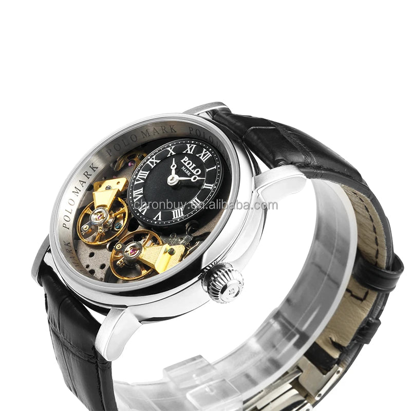 Jazz Double Tourbillon Diamond Automatic Mechanical Watch with Stainless Steel Band