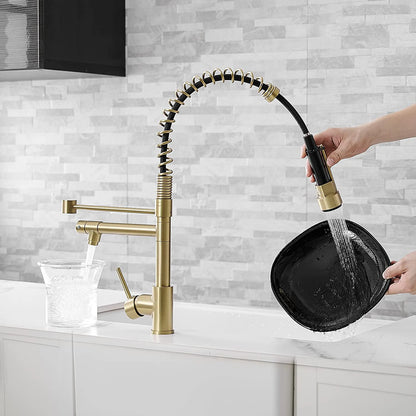 FAPULLY 360 Rotatable Single-Handle Kitchen Faucet Modern Contemporary Brass Sink Taps with Gold Ceramic Finish 2-Year Warranty