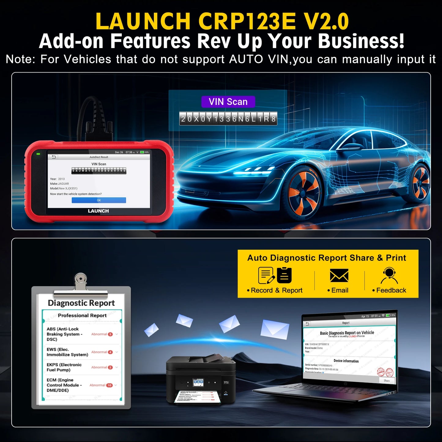 2025 Launch CRP123E V2.0 Elite OBD2 Scanner Diagnostic Tool Engine ABS SRS Lifetime Free Same As CRP123X 2.0