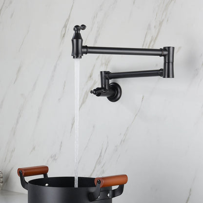 American Style Modern Wall Mounted Kitchen Faucet Black Brass Fold Tap Pot Filler Retractable Folding Contemporary Design