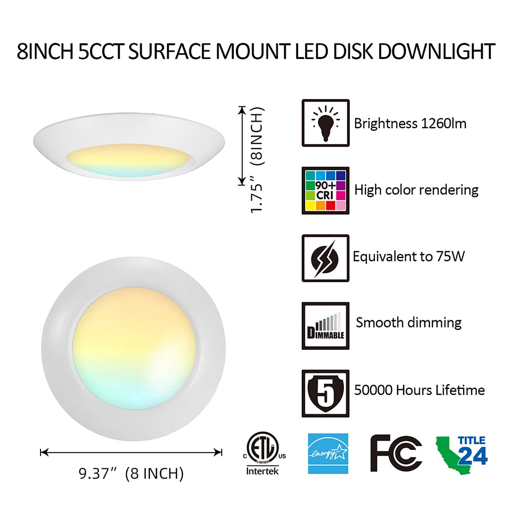 4 6 8 12inch Recessed LED Down Light 110V 120VAC 2700K-5000K Dimmable 15W LED Disk Light