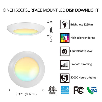 4 6 8 12inch Recessed LED Down Light 110V 120VAC 2700K-5000K Dimmable 15W LED Disk Light