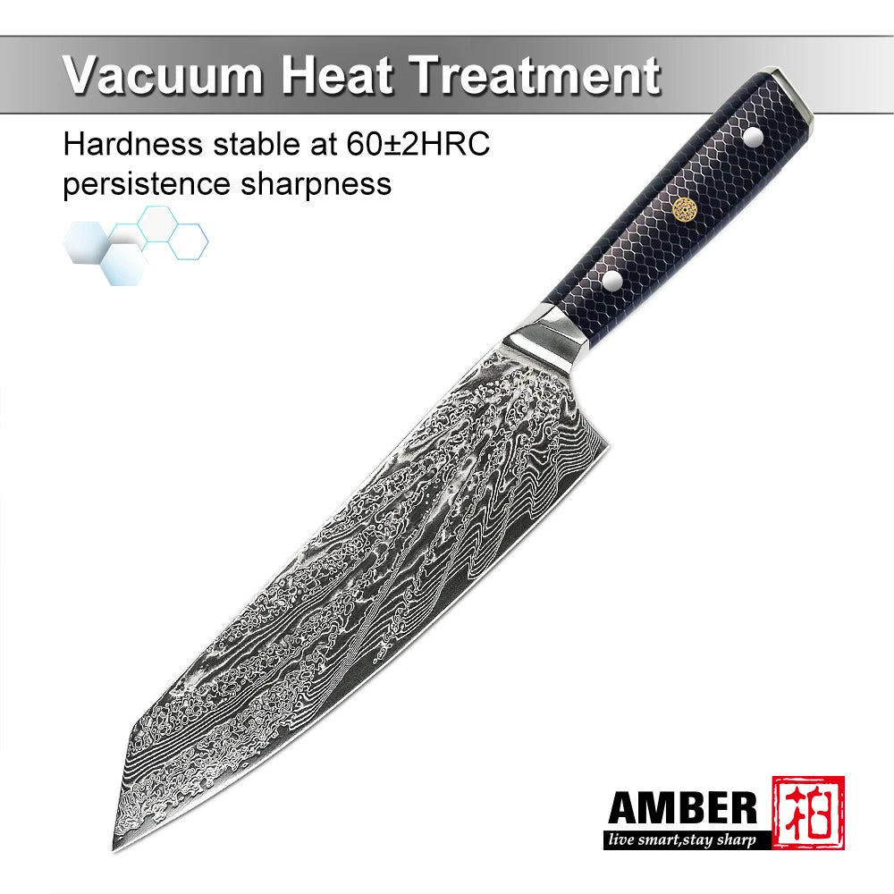 YANGJANG AMBER Premium Honey Comb Resin Handle Damascus Steel Vg10 Japanese Knife/knife Set