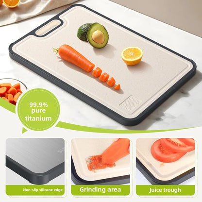 Double-Sided Titanium Cutting Board Antibacterial and Mildew Resistant Kitchen Board Made From Wheat Straw