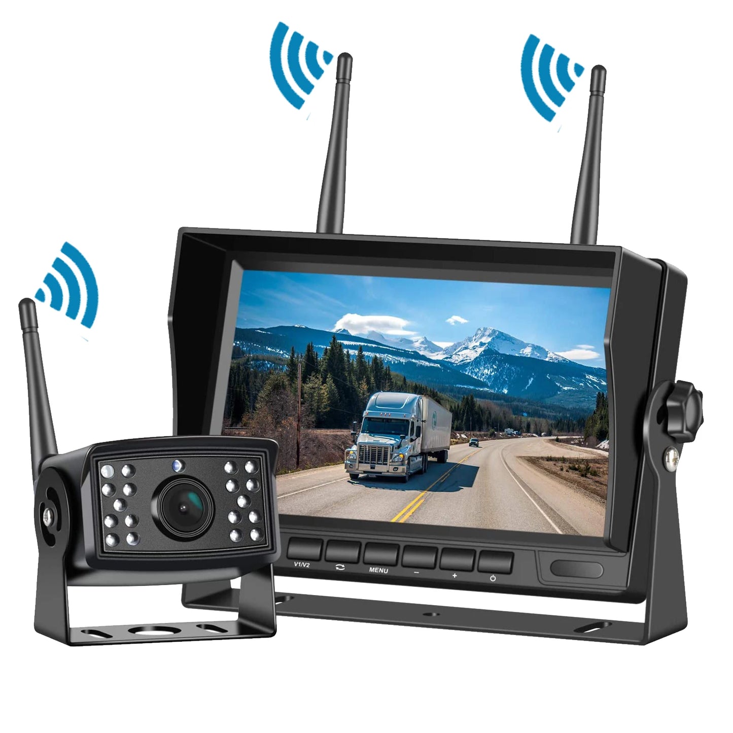 IPoster Digital Wireless Backup Camera Kit IP69 Waterproof Rear View Camera and 7in Split/Quad Screen with DVR