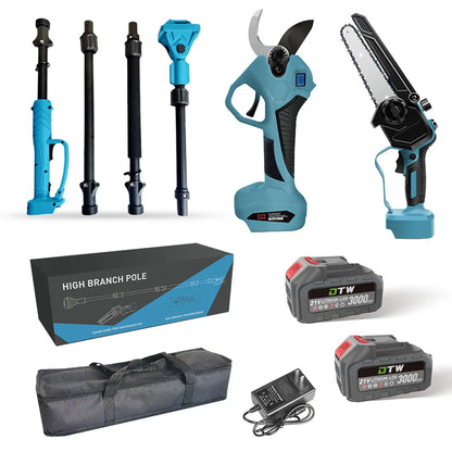 DTWA1-0022+A2-0047 Garden Cordless Extension Pole Chainsaw High Pruning Shears Electric Telescopic Pole Scissors Pruners