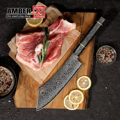 Amber Manufacturer Carbon Fiber Handle 67 Layers Vg10 Japanese Damascus Butcher Chef Kitchen Knife for Japanese