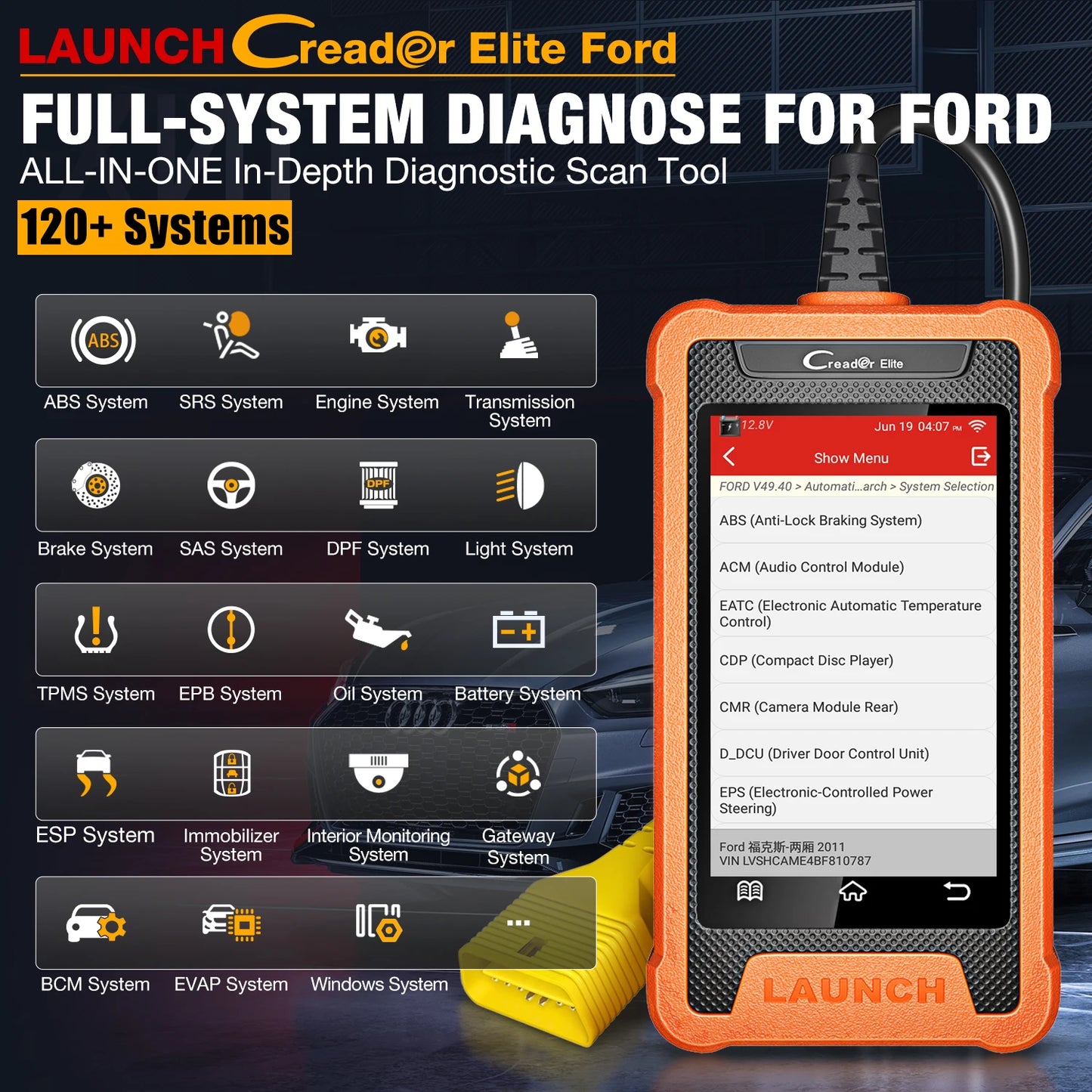 2025 Launch CRE for Ford Automotive Diagnostic Scanner After 1996 Car VIN Reader OBD2 Car Analyzer With 11 Resets Lifetime Free