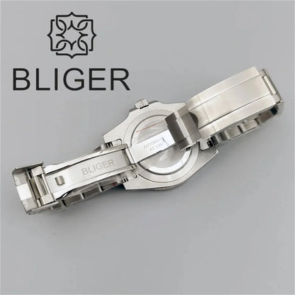 BLIGER 40mm Dive Watch for Men Black Purple Bezel Green Luminous Sapphire Glass Black Chapter Glow Black Purple Dial Waterproof