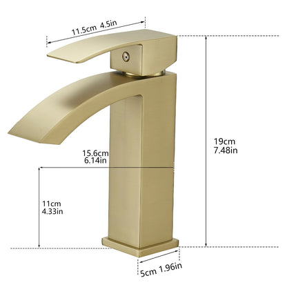 Modern Luxury Brushed Gold Zinc Alloy Single-Hole Mounted Water Taps Single-Handle Bathroom Basin Faucets Ceramic Valve Metered