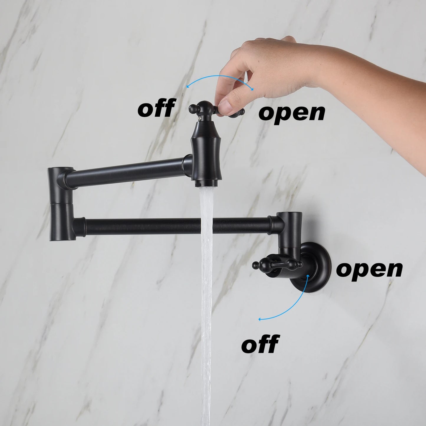 American Style Modern Wall Mounted Kitchen Faucet Black Brass Fold Tap Pot Filler Retractable Folding Contemporary Design