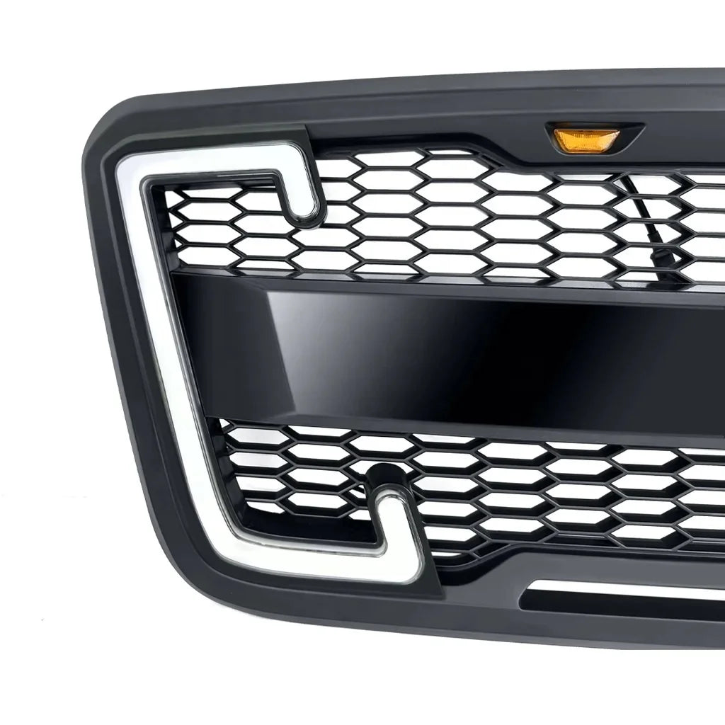 US Stock Raptor Style Mesh Grille W/DRL & Turn Signal Lights for 2004-2008 Ford F150 - Matte Black