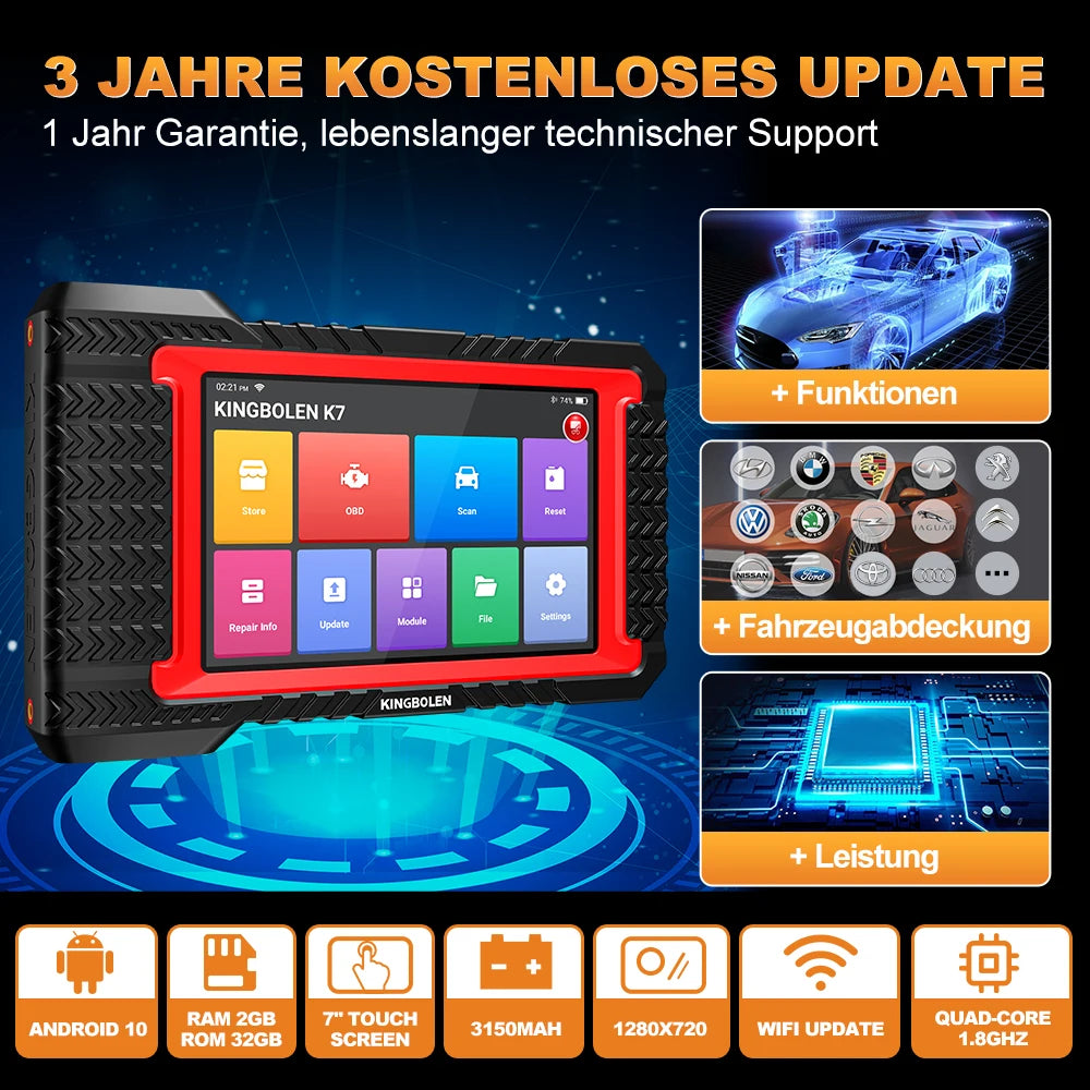 2025 Ver Kingbolen K7 Car Scanner Obd2 ALL System ECU Coding Active Test AF Reset 28 Resets Escaner Automotriz Profesiona