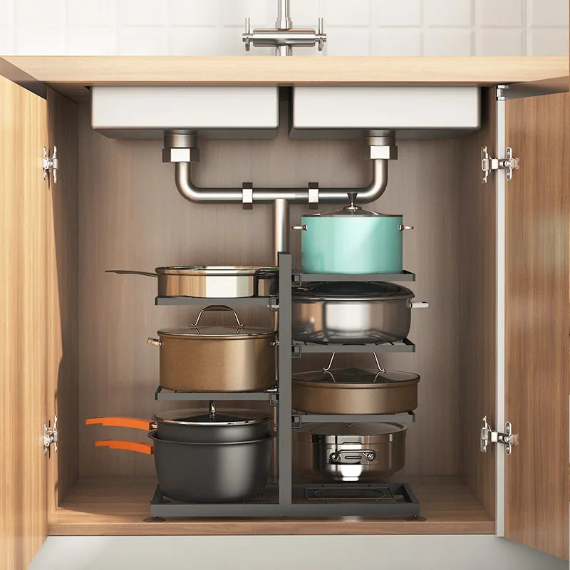 OEM Multi-functional Household Kitchen Rack Undercountertop Sink Cabinet Organizer with Multi-layer Pot Holder Storage