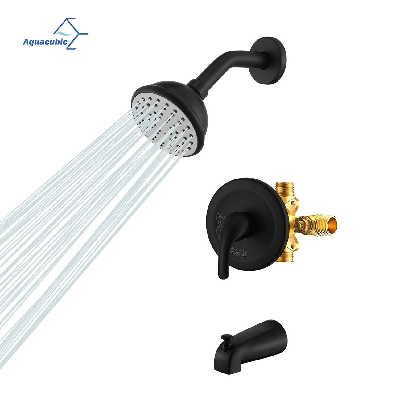 USA Warehouse Delivery Wall Mounted Black Bathroom Shower Faucets with Pressure Balance Valve and Tub Spout