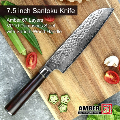 9 Pcs New Design 67 Layers Damascus VG 10 Steel Kitchen Knife Set with Premium Sandal Wood Handle, color - kitchen knife set
