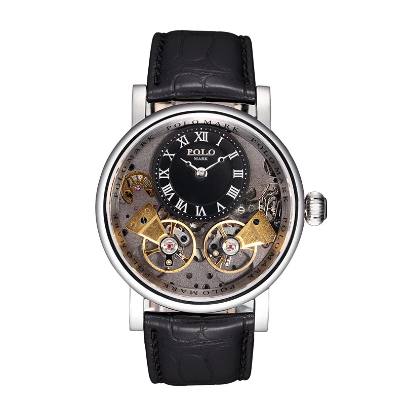 Jazz Double Tourbillon Diamond Automatic Mechanical Watch with Stainless Steel Band