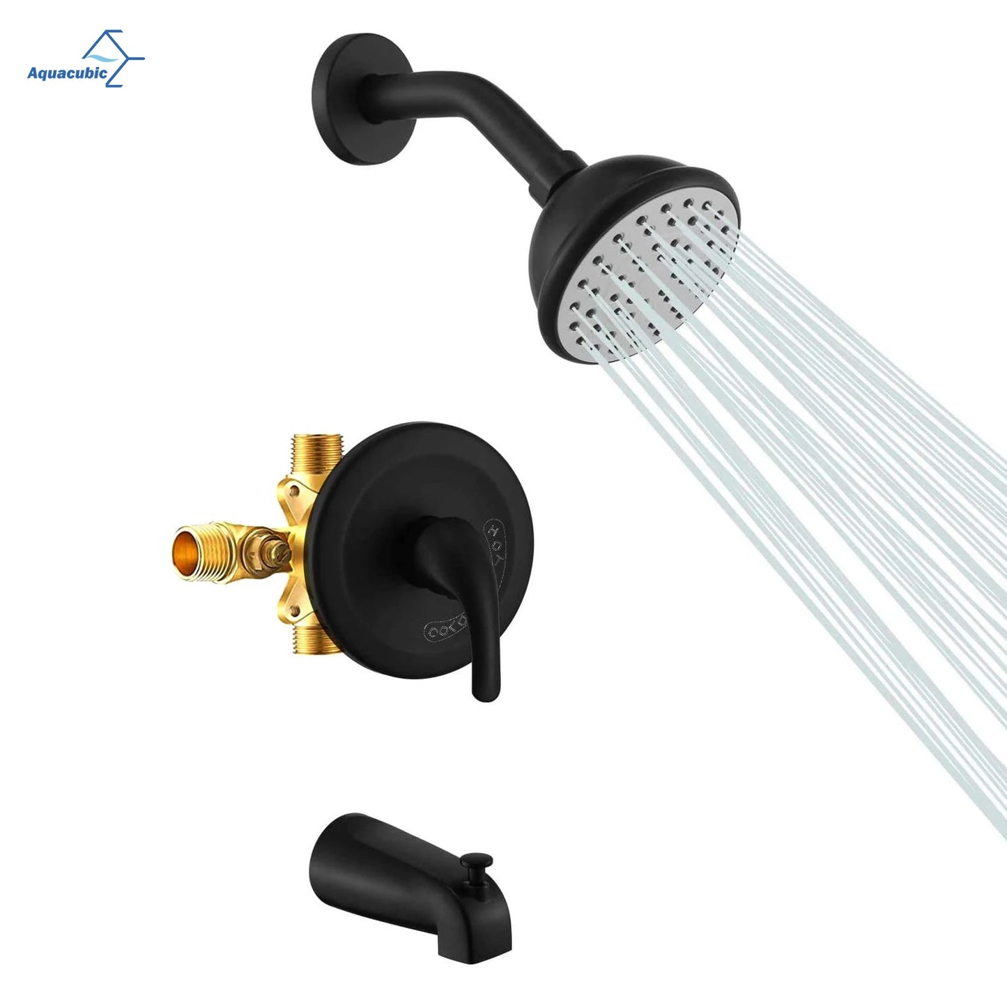 USA Warehouse Delivery Wall Mounted Black Bathroom Shower Faucets with Pressure Balance Valve and Tub Spout