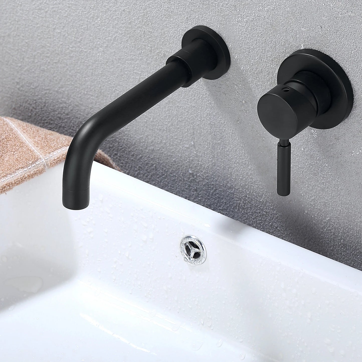 Wall Mounted Hot Cold Water Supply Matt Black Finish Brass Single Handle Wash Basin Mixer